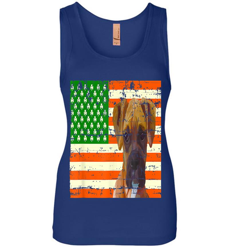 Inktee Store - Boxer Irish American Flag Clover St Patricks Day Dog Womens Jersey Tank Top Image