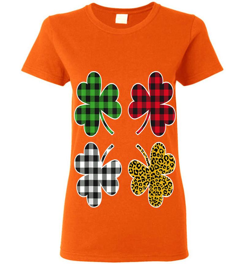 Inktee Store - Buffalo Plaid St Patricks Day Leopard Shamrocks Womens T-Shirt Image