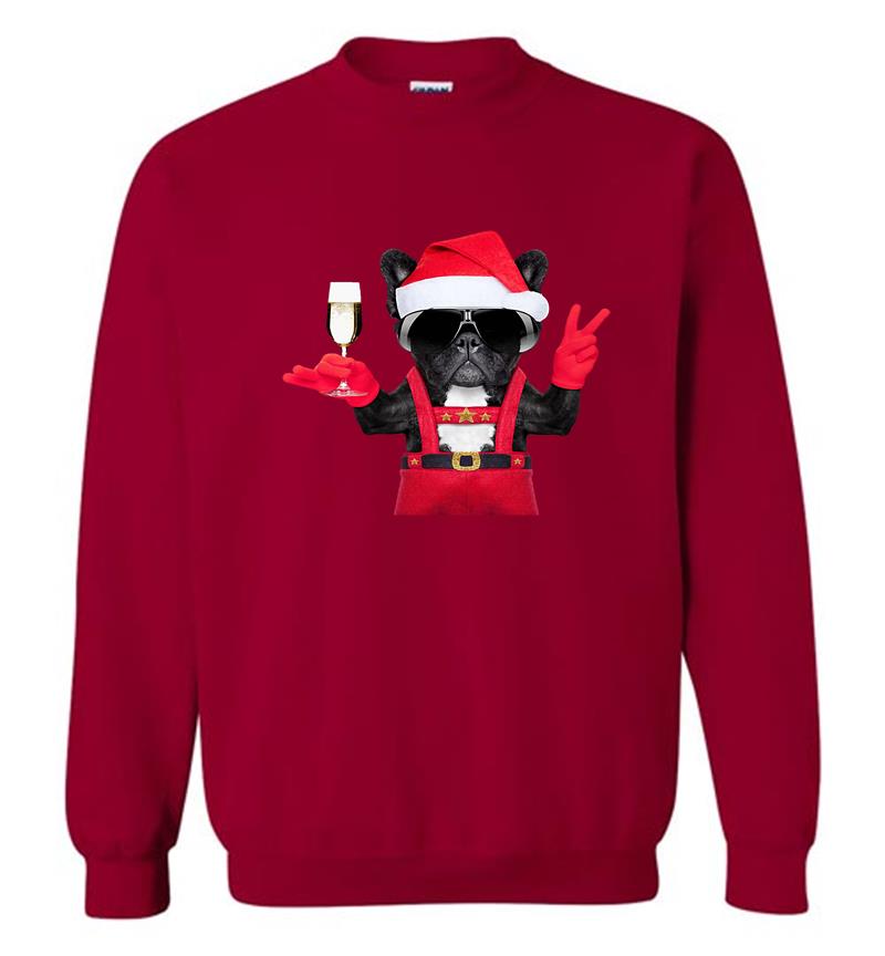 Inktee Store - Bulldog Deapool Santa Wine Christmas Sweatshirt Image