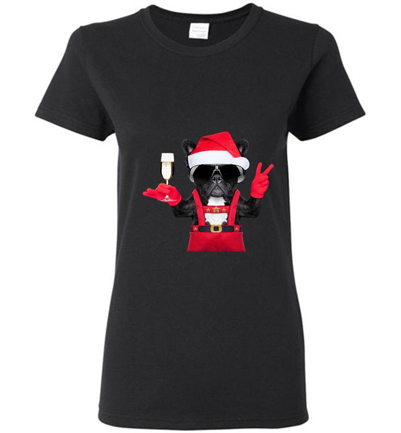 Bulldog Deapool Santa Wine Christmas Womens T-Shirt