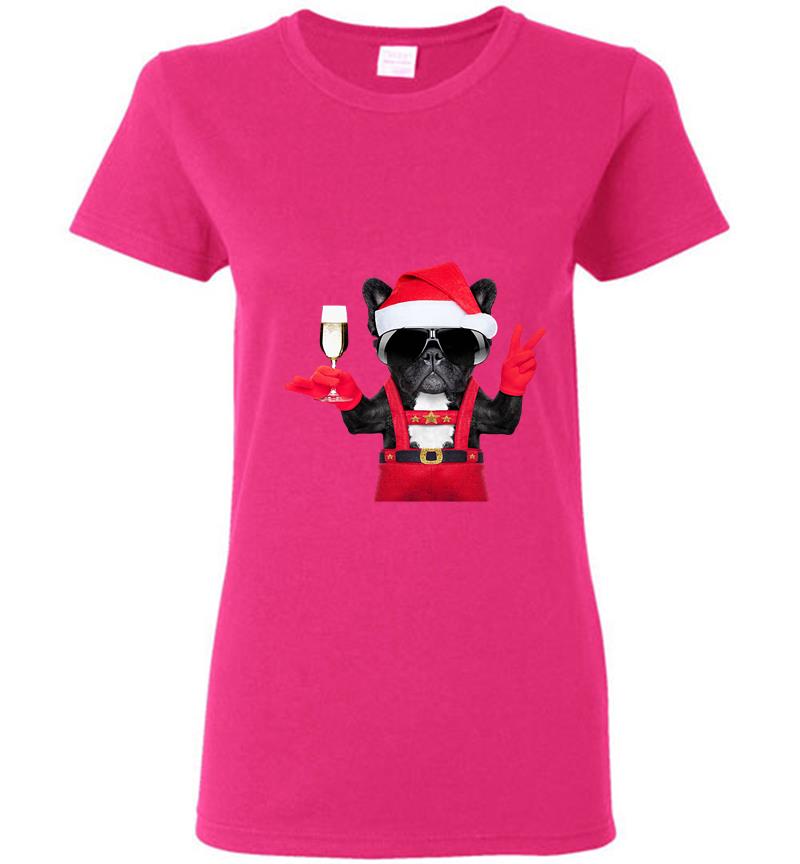 Inktee Store - Bulldog Deapool Santa Wine Christmas Womens T-Shirt Image