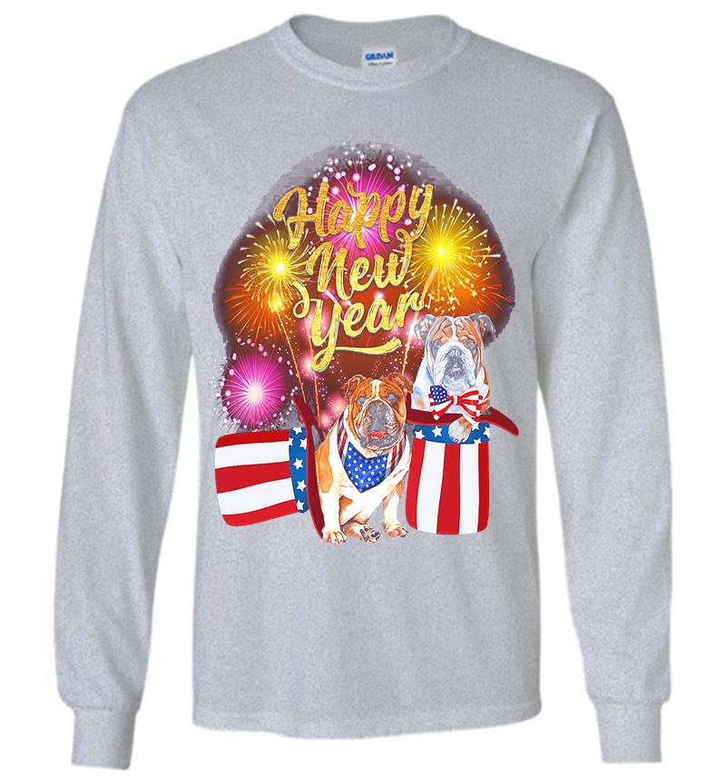 Inktee Store - Bulldog Happy New Year Long Sleeve T-Shirt Image