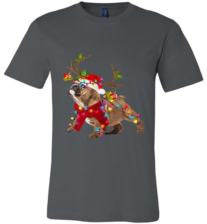Bulldog Reindeer Santa Christmas Premium T-Shirt