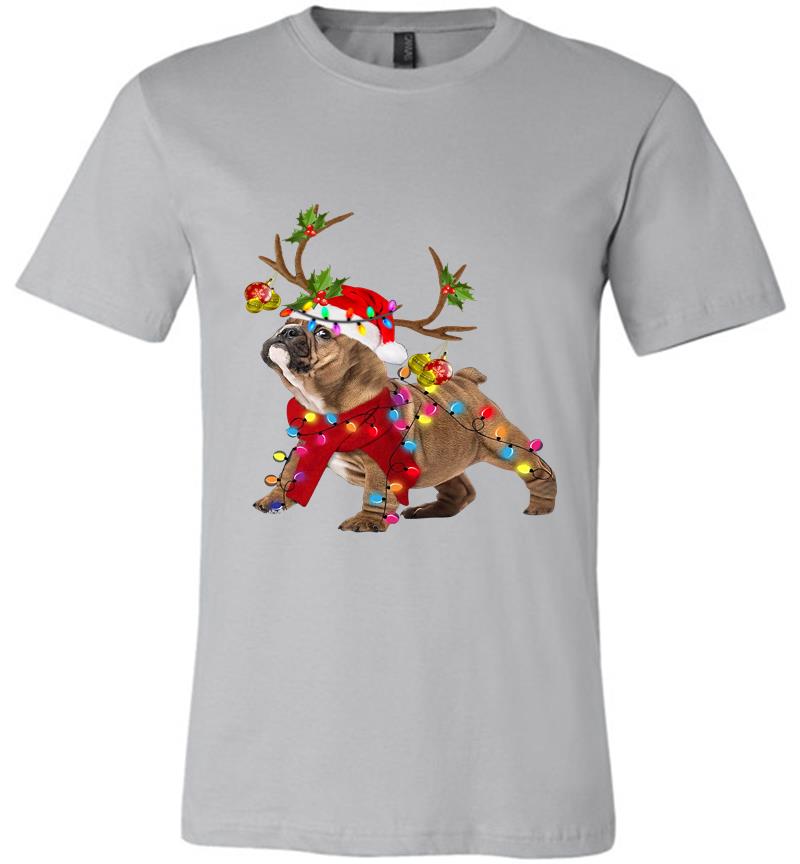 Inktee Store - Bulldog Reindeer Santa Christmas Premium T-Shirt Image