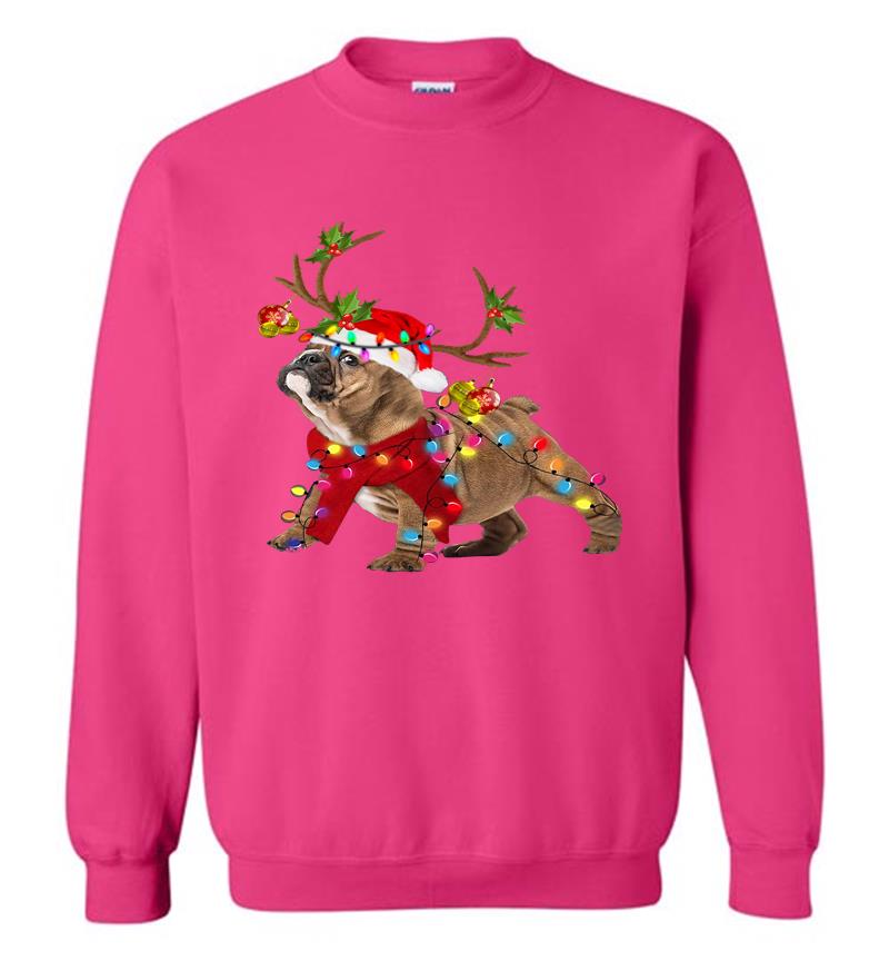 Inktee Store - Bulldog Reindeer Santa Christmas Sweatshirt Image