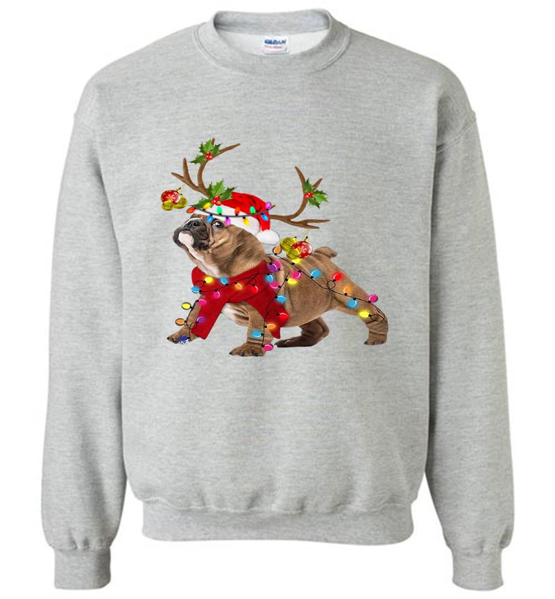 Inktee Store - Bulldog Reindeer Santa Christmas Sweatshirt Image
