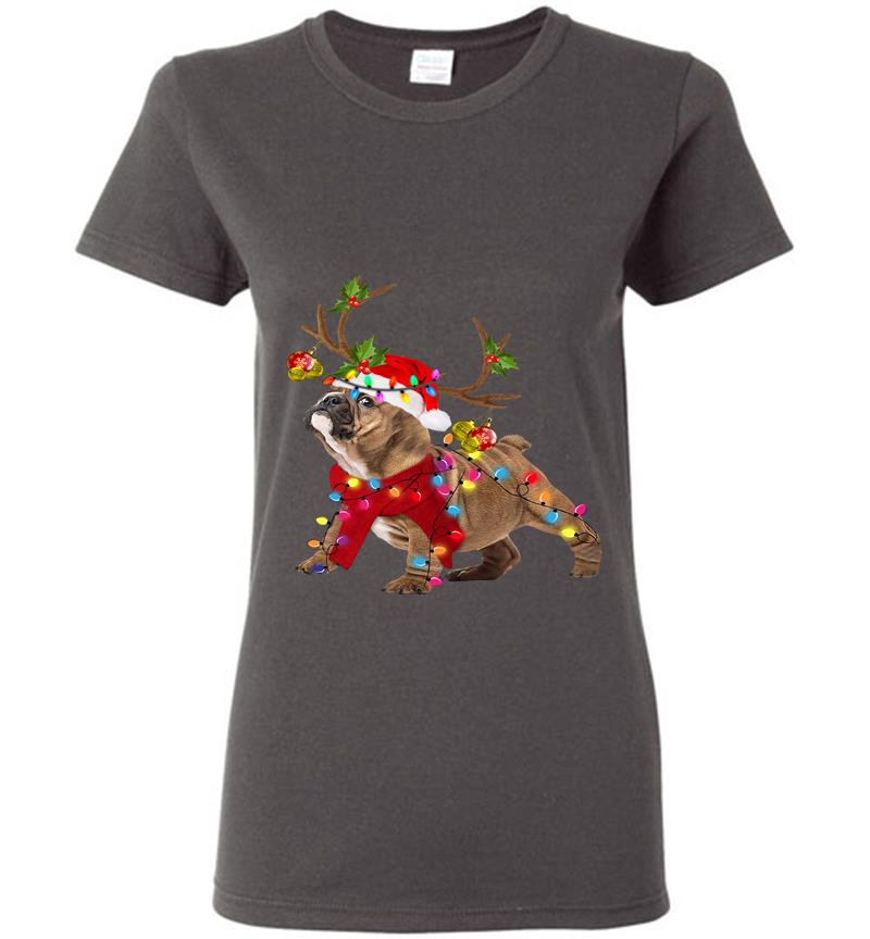 Inktee Store - Bulldog Reindeer Santa Christmas Womens T-Shirt Image