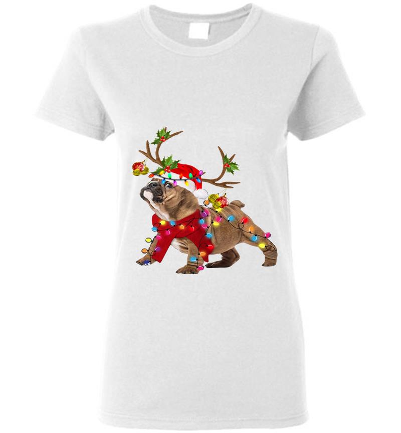 Inktee Store - Bulldog Reindeer Santa Christmas Womens T-Shirt Image