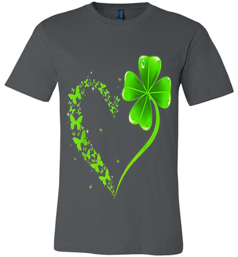 Butterfly Heart Leaf Irish St. Patrick Day Clover Heart Premium T-Shirt