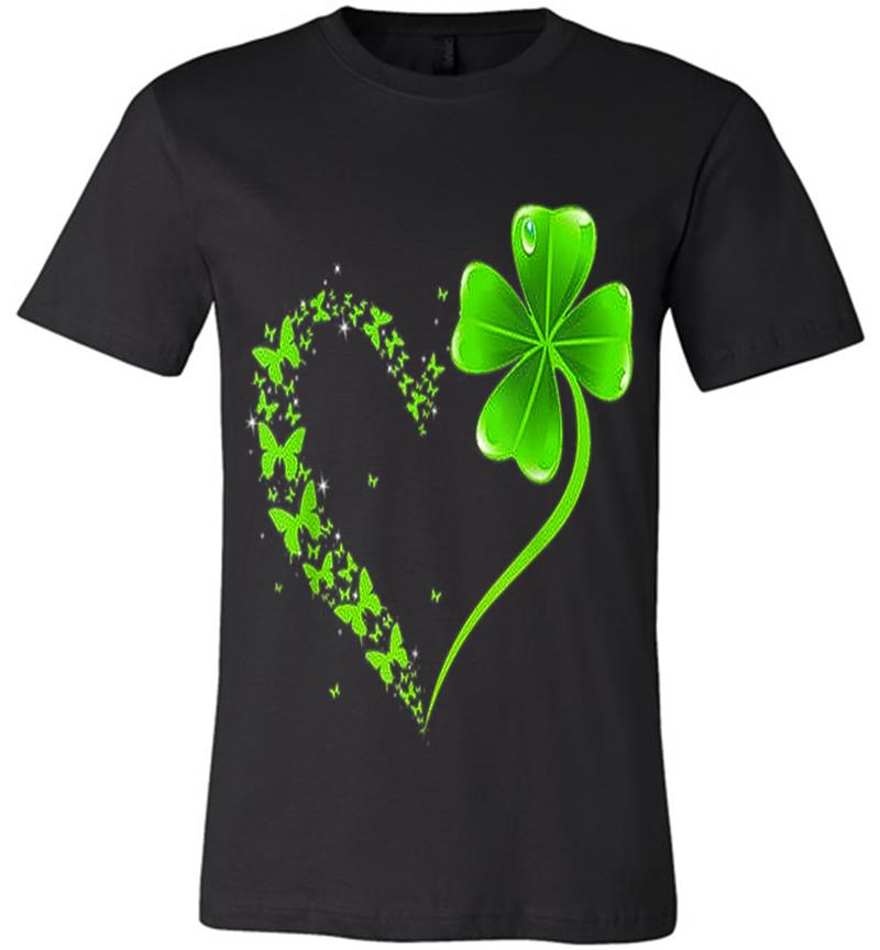 Inktee Store - Butterfly Heart Leaf Irish St. Patrick Day Clover Heart Premium T-Shirt Image