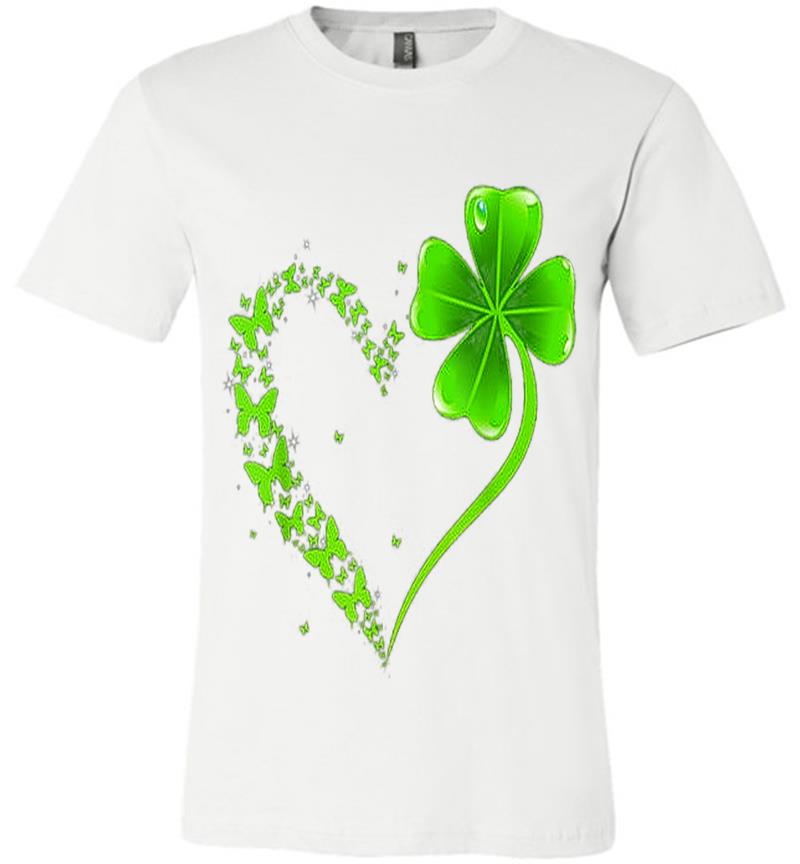 Inktee Store - Butterfly Heart Leaf Irish St. Patrick Day Clover Heart Premium T-Shirt Image