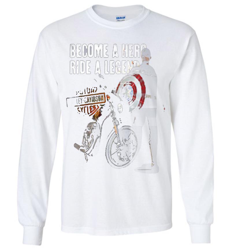 Inktee Store - Captain America And Motorcycle Harley-Davidson Become A Hero Ride A Legend Long Sleeve T-Shirt Image