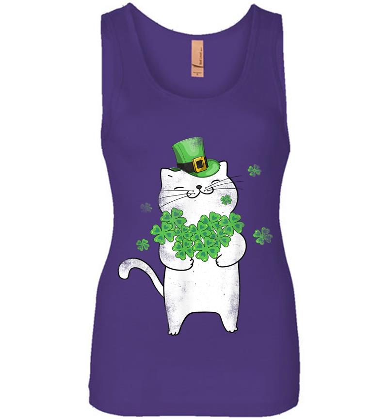 Inktee Store - Cat Leprechaun Cat Lover Shamrock St Patrick'S Day Womens Jersey Tank Top Image