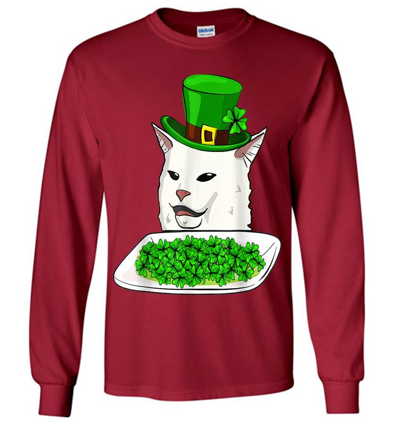 Inktee Store - Cat Meme Yelling St Patricks Day Irish Cat Lovers Long Sleeve T-Shirt Image