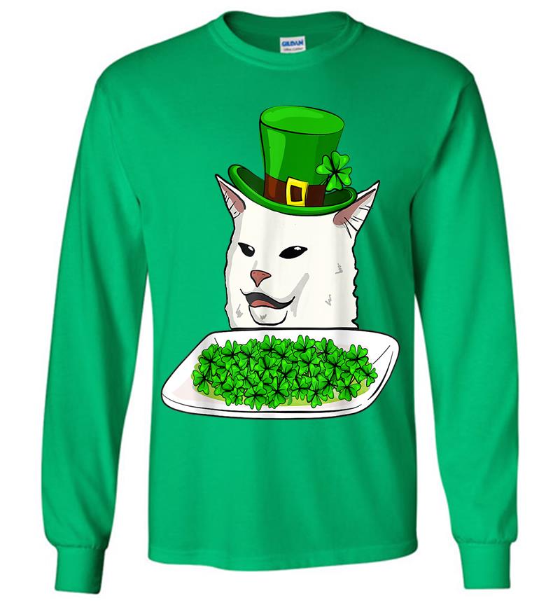 Inktee Store - Cat Meme Yelling St Patricks Day Irish Cat Lovers Long Sleeve T-Shirt Image
