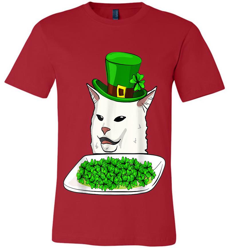Inktee Store - Cat Meme Yelling St Patricks Day Irish Cat Lovers Premium T-Shirt Image