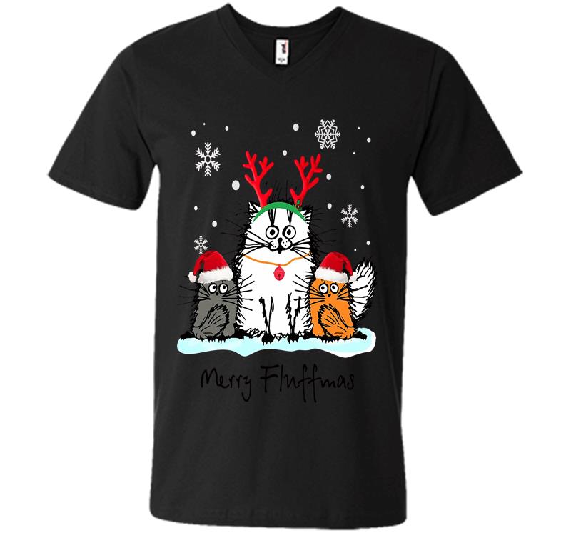 Cat Santa Merry Fluffmas Christmas V-Neck T-Shirt