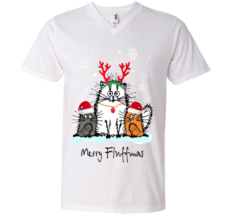 Inktee Store - Cat Santa Merry Fluffmas Christmas V-Neck T-Shirt Image