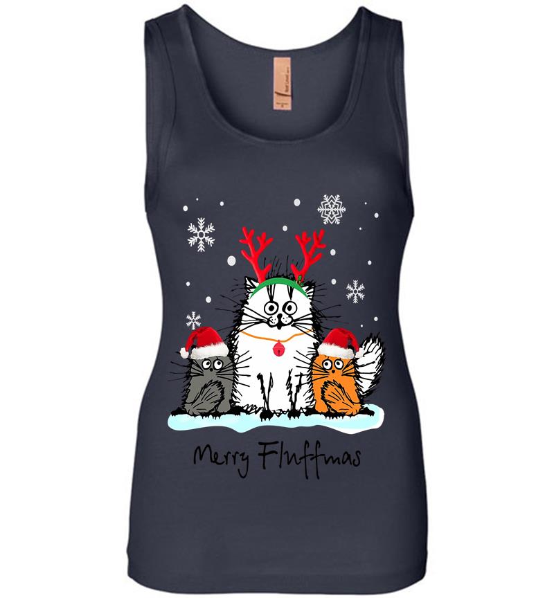 Inktee Store - Cat Santa Merry Fluffmas Christmas Womens Jersey Tank Top Image