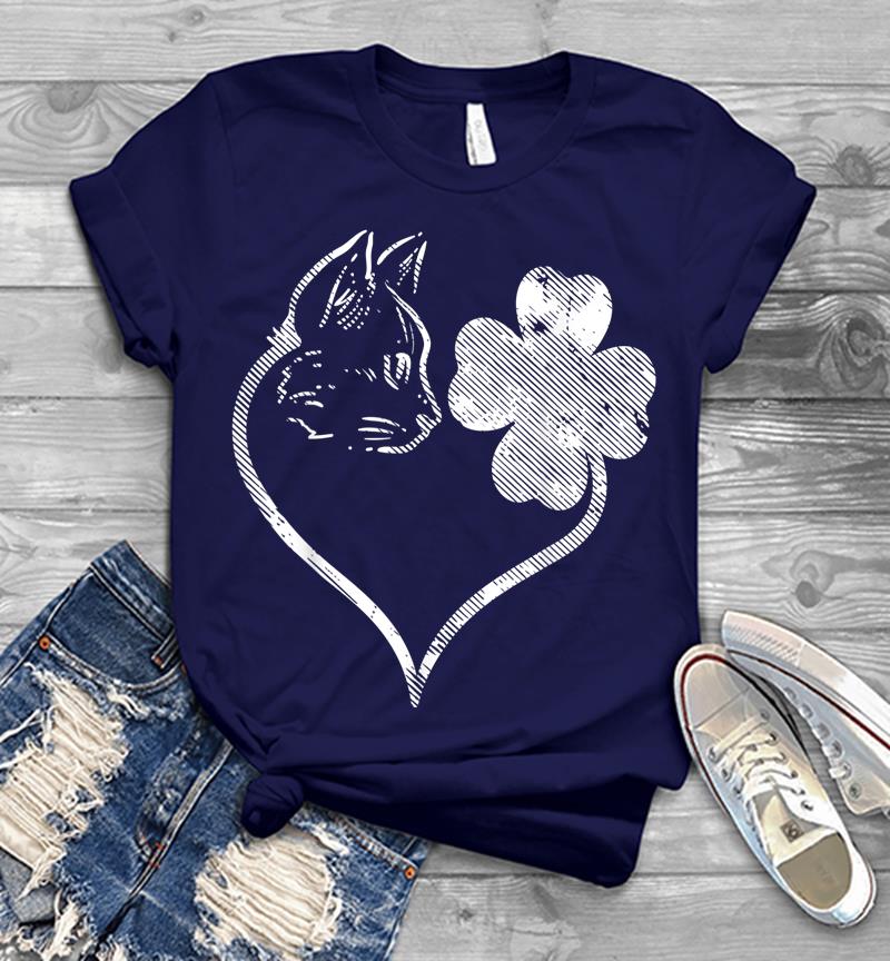 Inktee Store - Cat Silhouette Shamrock St Patricks Day Kitten Lover Pet Mens T-Shirt Image