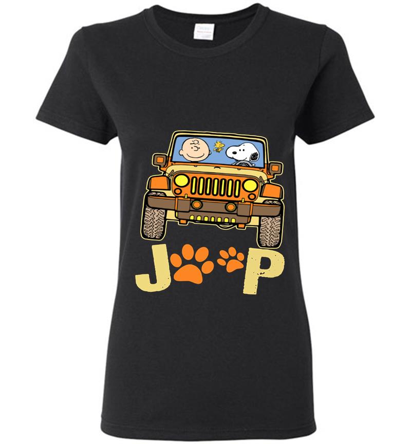 Charlie Brown And Snoopy Driver Jeep Paw Dog Womens T-Shirt
