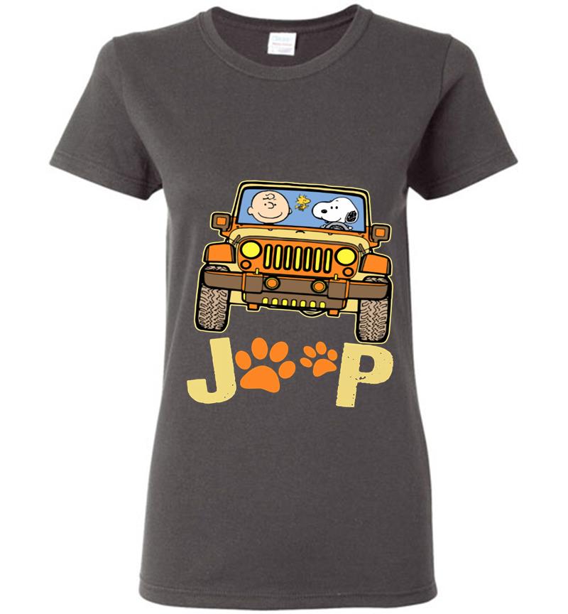 Inktee Store - Charlie Brown And Snoopy Driver Jeep Paw Dog Womens T-Shirt Image