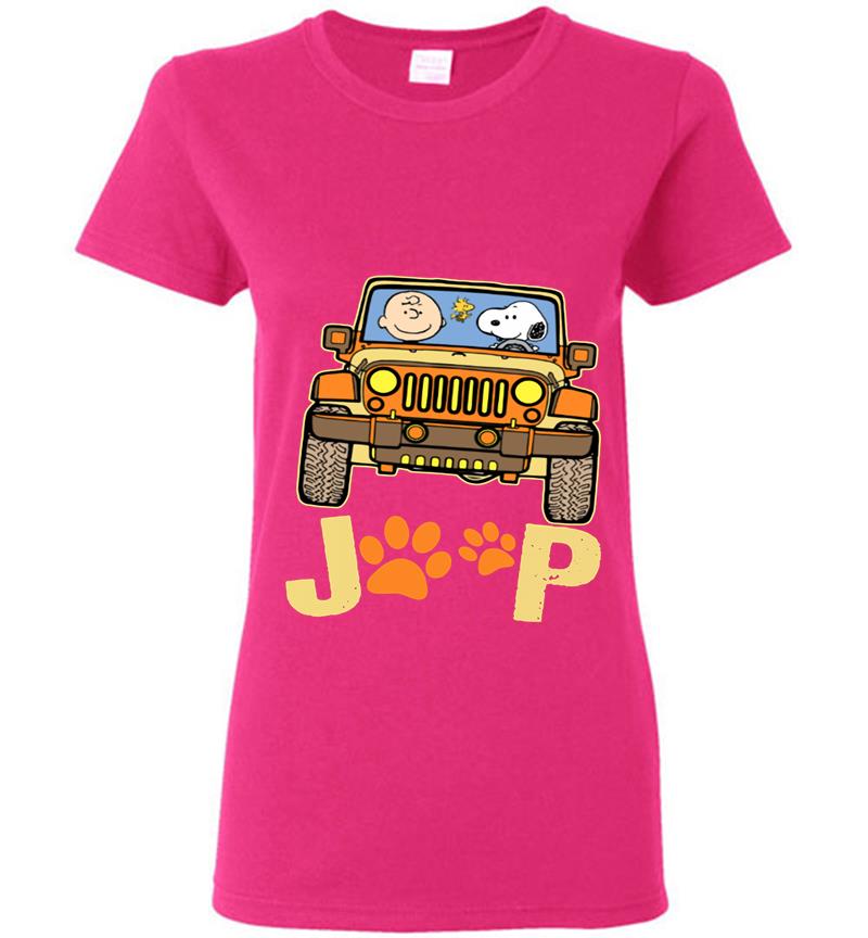 Inktee Store - Charlie Brown And Snoopy Driver Jeep Paw Dog Womens T-Shirt Image