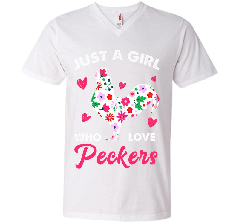 Inktee Store - Chicken Floral Just A Girl Who Love Peckers V-Neck T-Shirt Image