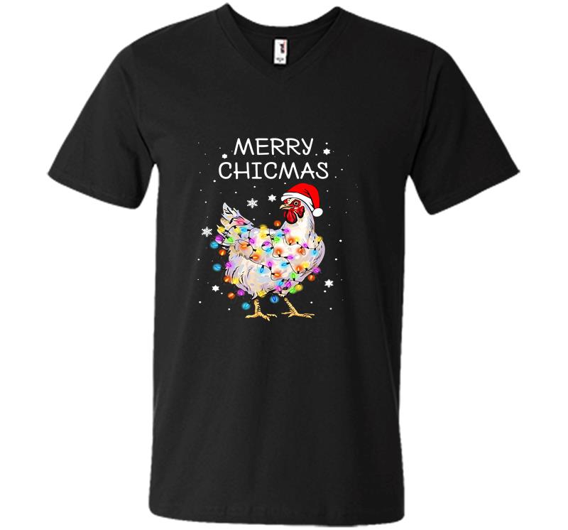 Chicken Santa Merry Christmas V-neck T-shirt