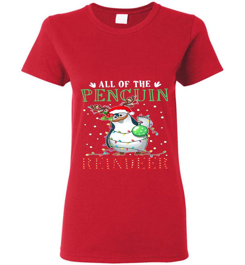 Inktee Store - Christmas All Of The Pencuin Reindeer Womens T-Shirt Image