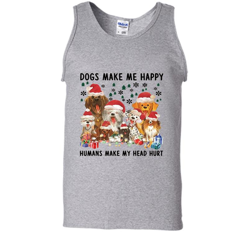 Inktee Store - Christmas Dogs Make Me Happy Humans Make My Head Hur Mens Tank Top Image