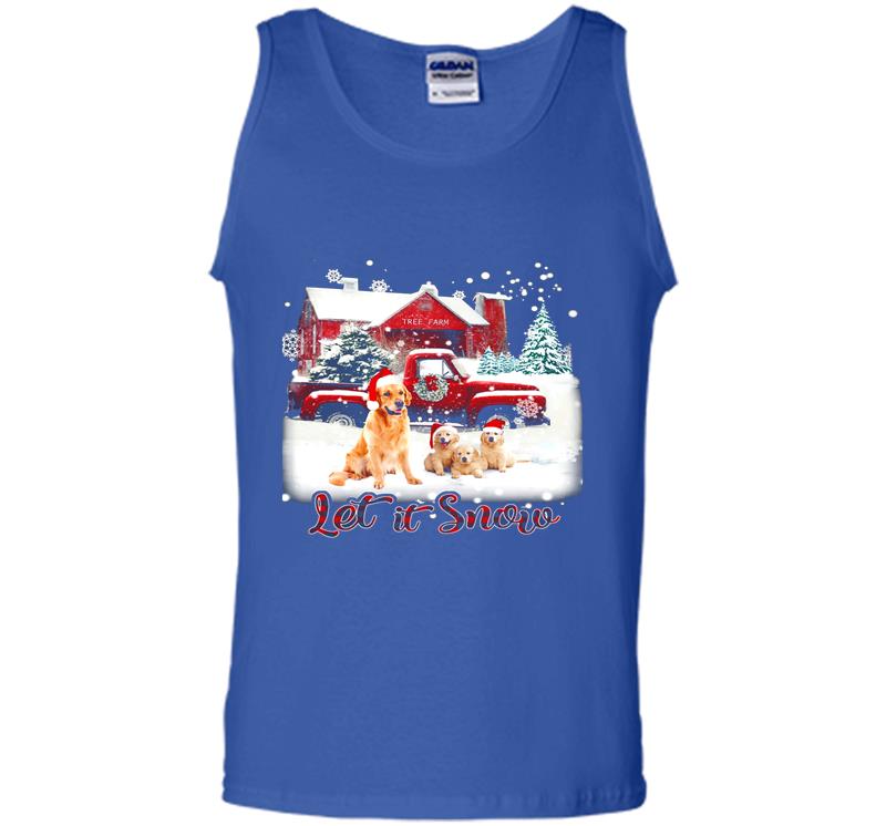 Inktee Store - Christmas Golden Retriever Santa Let It Snow Mens Tank Top Image