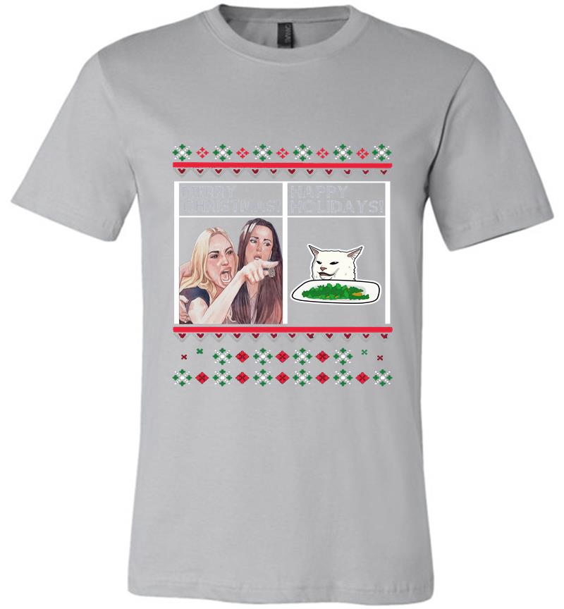 Inktee Store - Christmas Happy Holidays Woman Yelling At A Cat Meme Premium T-Shirt Image