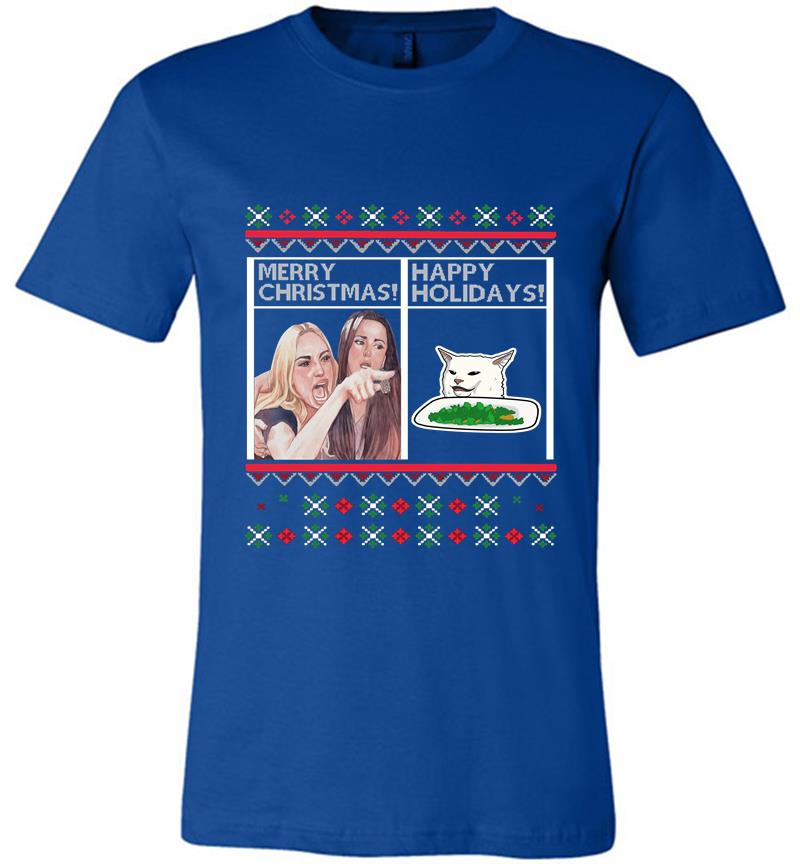 Inktee Store - Christmas Happy Holidays Woman Yelling At A Cat Meme Premium T-Shirt Image