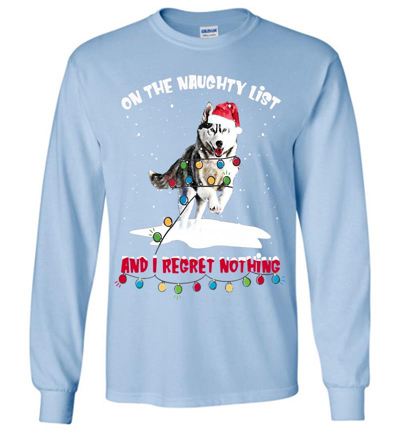 Inktee Store - Christmas Wolf Santa On The Naughty List And I Regret Nothing Long Sleeve T-Shirt Image