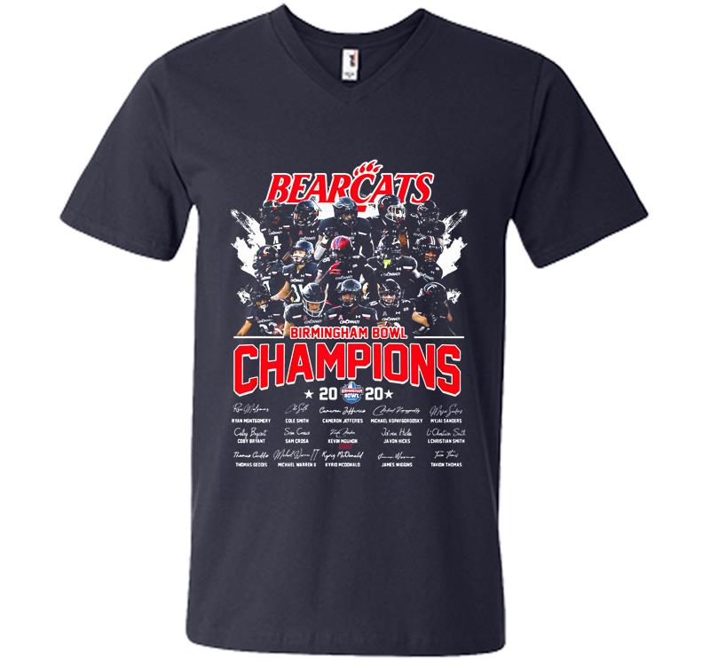 Inktee Store - Cincinnati Bearcats Football Champions 2020 Birmingham Bowl Signature V-Neck T-Shirt Image