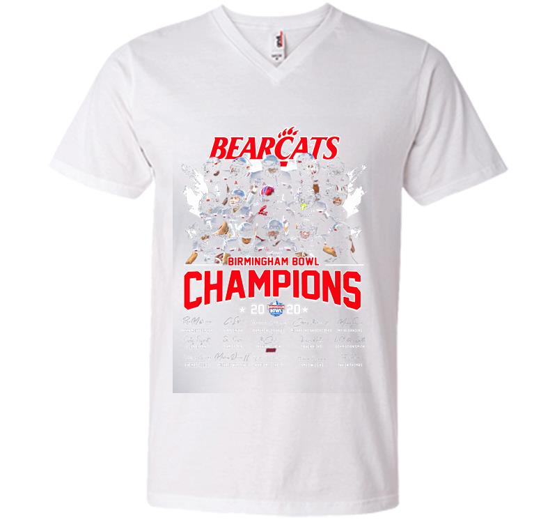 Inktee Store - Cincinnati Bearcats Football Champions 2020 Birmingham Bowl Signature V-Neck T-Shirt Image