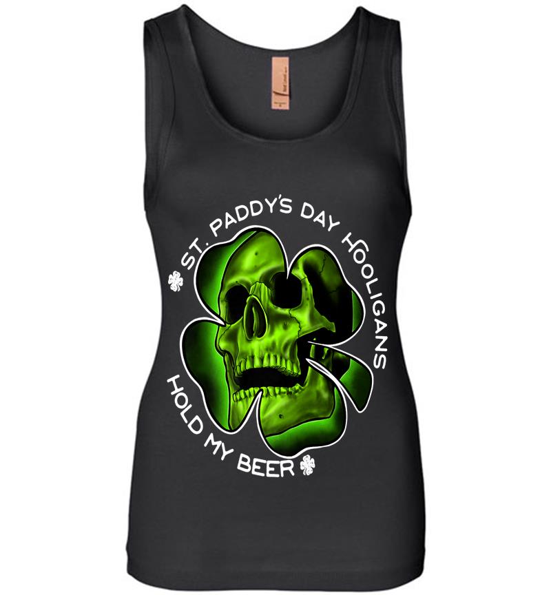 Clover Skull Hooligans Irish St. Patricks Day Hold My Beer Premium Womens Jersey Tank Top