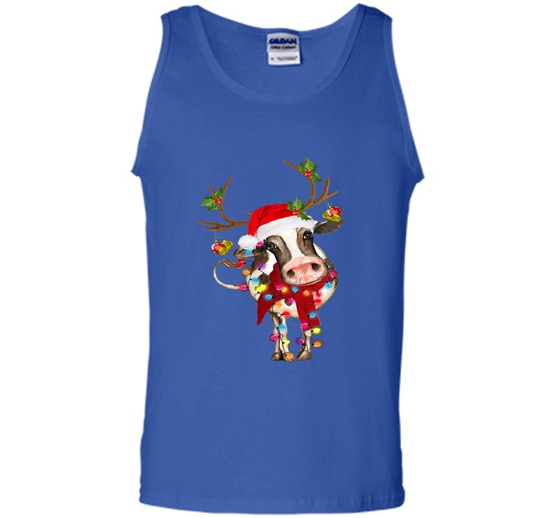 Inktee Store - Cow Reindeer Santa Christmas Ligh Mens Tank Top Image
