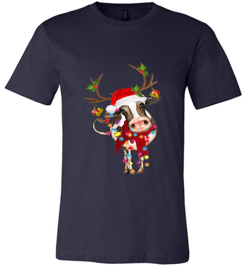 Inktee Store - Cow Reindeer Santa Christmas Ligh Premium T-Shirt Image