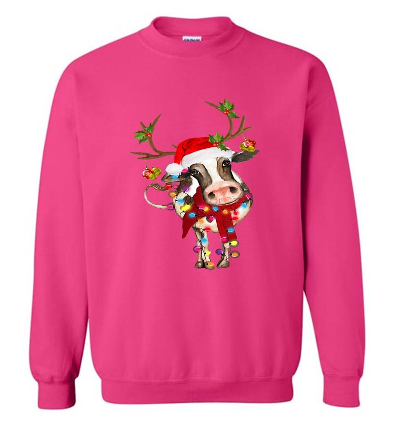 Inktee Store - Cow Reindeer Santa Christmas Ligh Sweatshirt Image