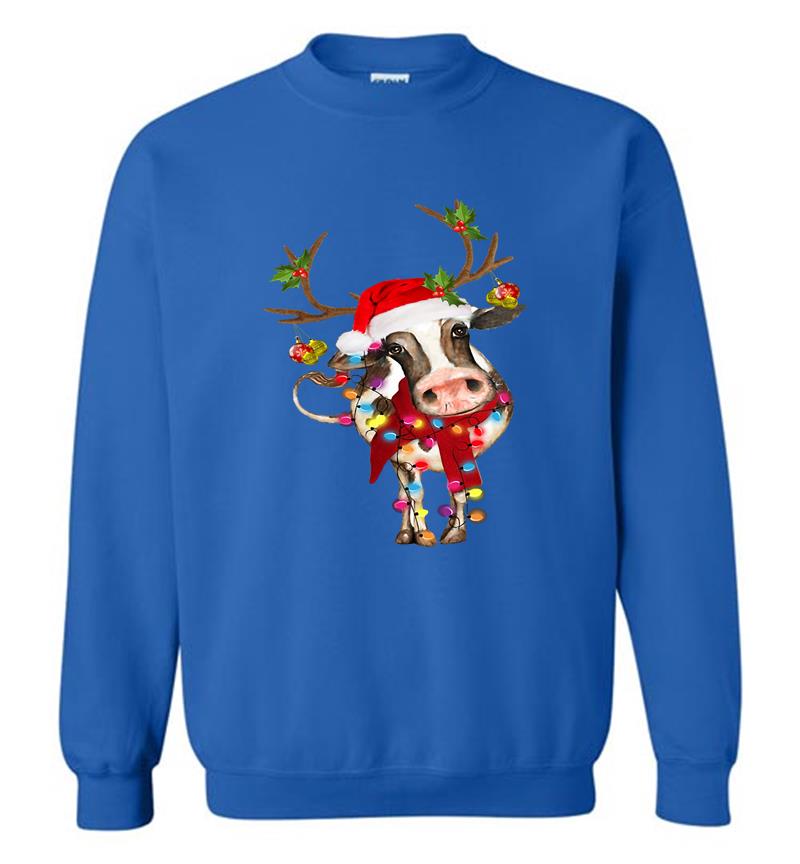 Inktee Store - Cow Reindeer Santa Christmas Ligh Sweatshirt Image