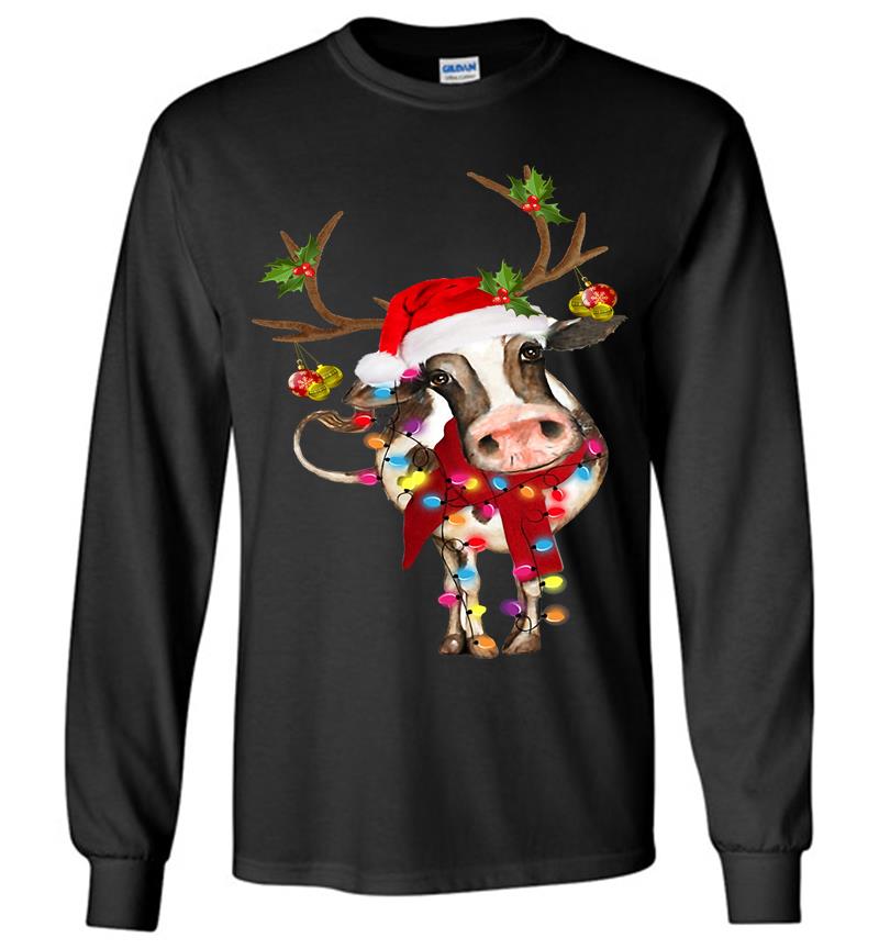 Cow Reindeer Santa Christmas Light Long Sleeve T-Shirt