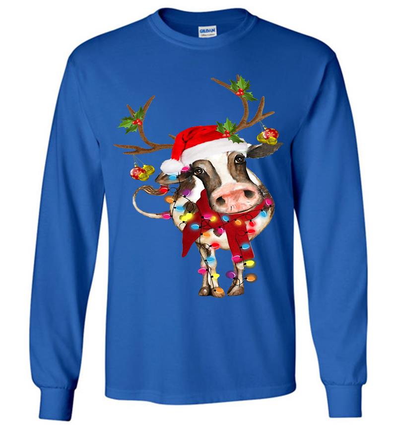 Inktee Store - Cow Reindeer Santa Christmas Light Long Sleeve T-Shirt Image