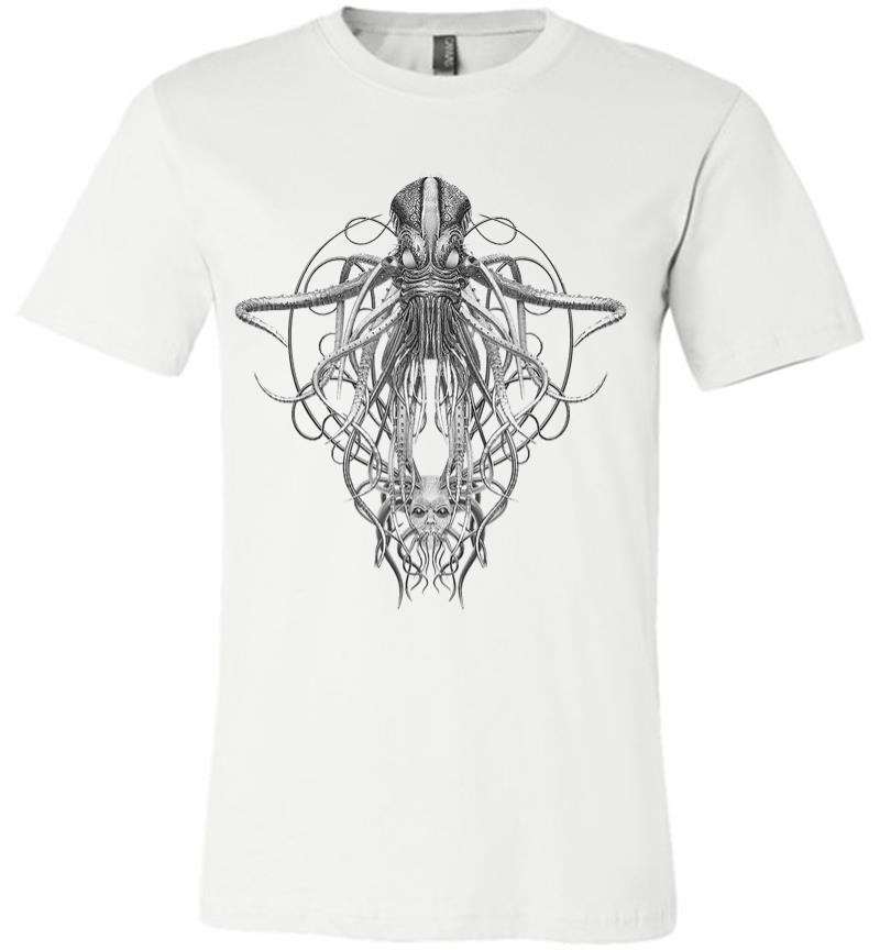 Inktee Store - Cthulhu Monster In Black And White Retro Vintage Steampunk Premium T-Shirt Image