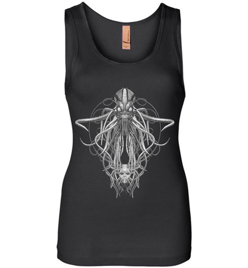 Cthulhu Monster In Black And White Retro Vintage Steampunk Women Jersey Tank Top