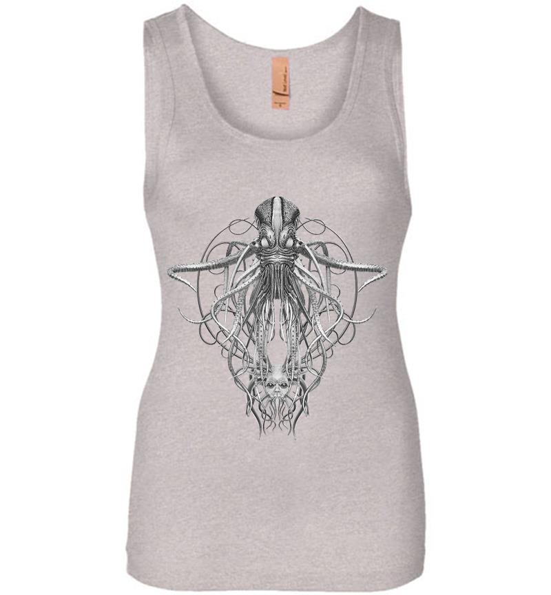 Inktee Store - Cthulhu Monster In Black And White Retro Vintage Steampunk Women Jersey Tank Top Image