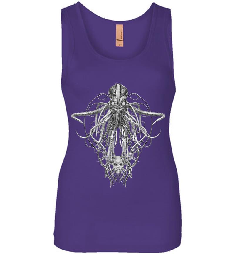 Inktee Store - Cthulhu Monster In Black And White Retro Vintage Steampunk Women Jersey Tank Top Image
