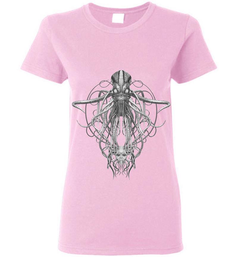 Inktee Store - Cthulhu Monster In Black And White Retro Vintage Steampunk Women T-Shirt Image