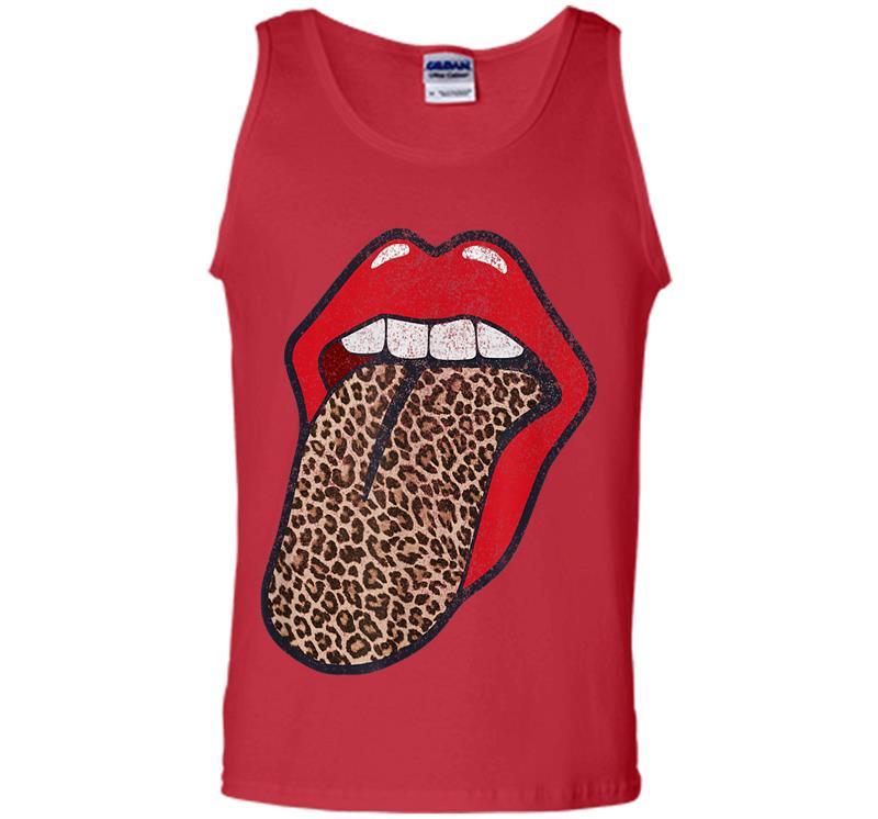 Inktee Store - Cute Cheetah Print Trendy Distressed Red Lips Leopard Tongue Mens Tank Top Image
